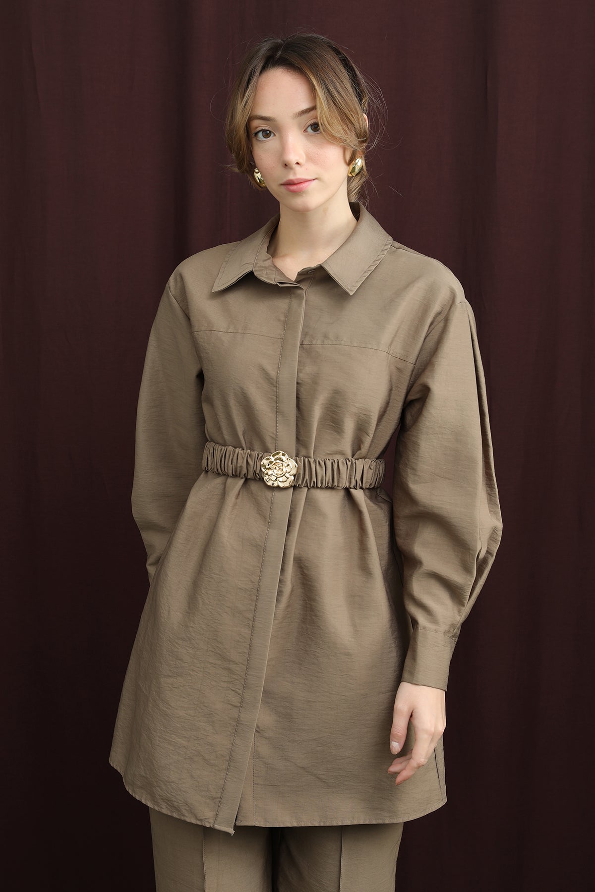 Kadın Gizli Patlı Beli Lastik Kemerli Takım - 14388TKS