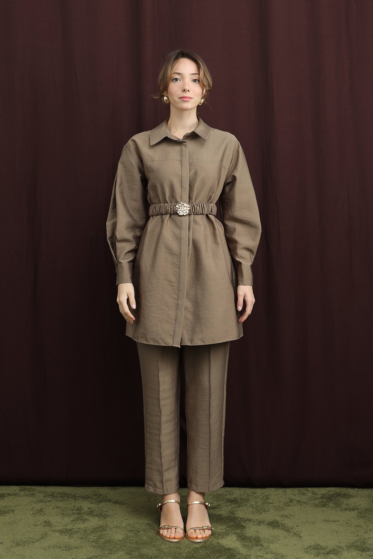 Kadın Gizli Patlı Beli Lastik Kemerli Takım - 14388TKS