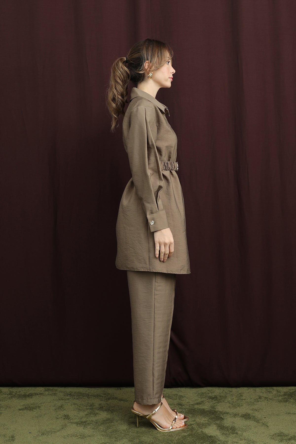 Kadın Gizli Patlı Beli Lastik Kemerli Takım - 14388TKS