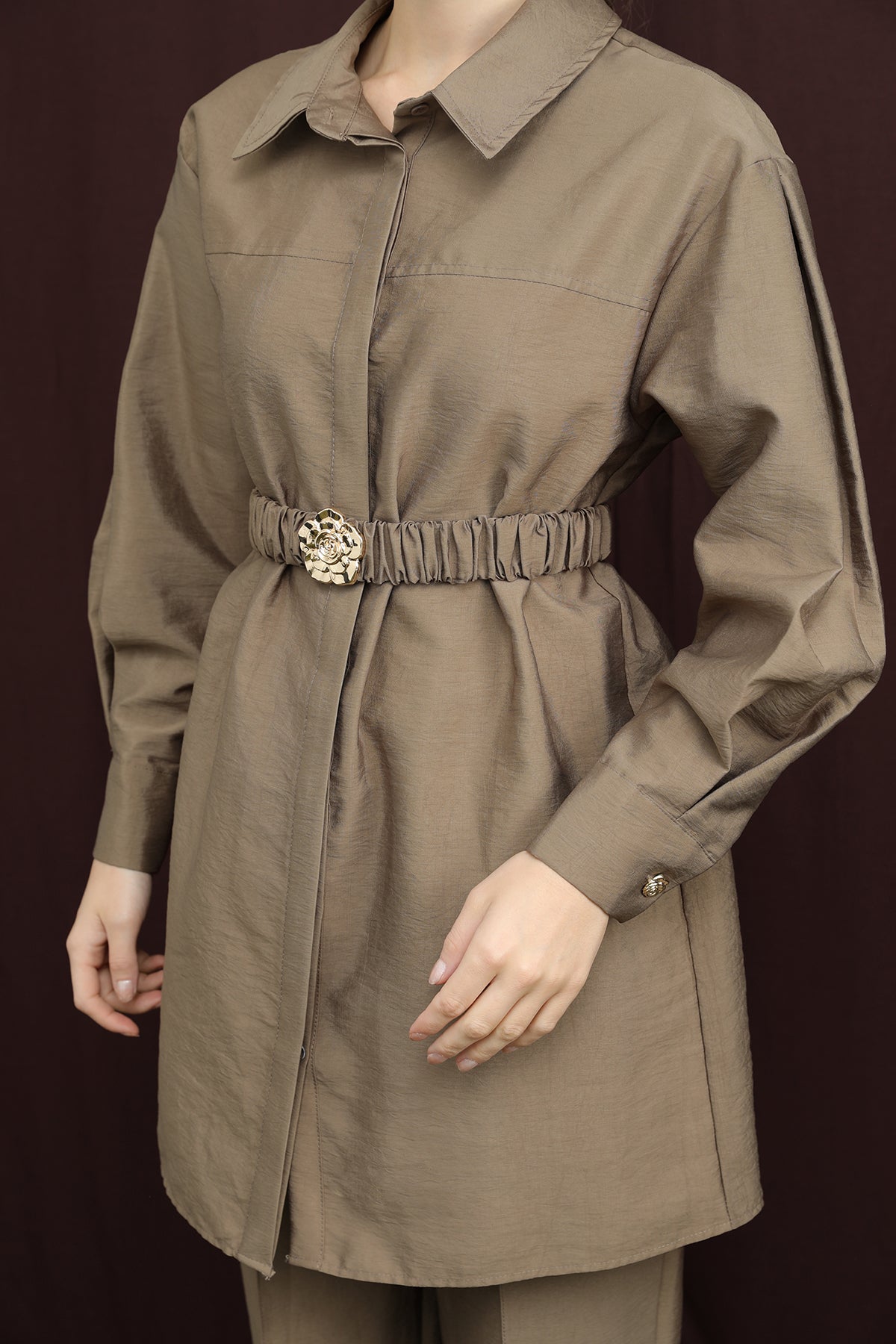 Kadın Gizli Patlı Beli Lastik Kemerli Takım - 14388TKS