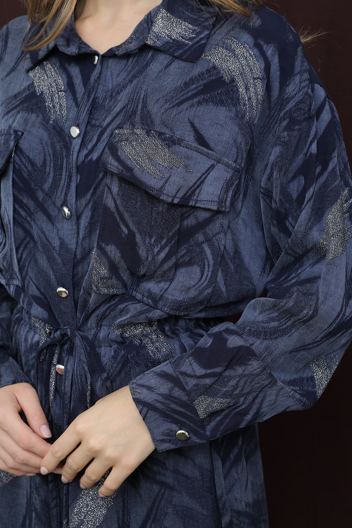 Kadın Cep Detaylı Beli Tünelli Gömlek Takım - 14392TKS