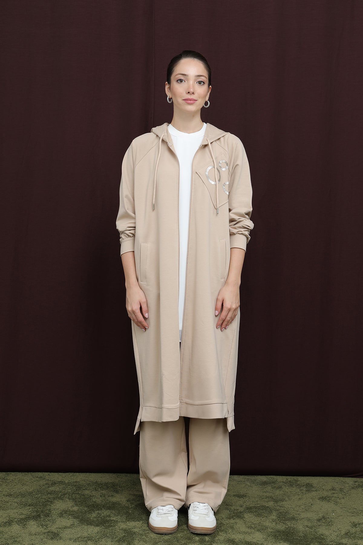 Kadın Aplike Detaylı Fermuarlı Kapüşonlu Takım - 14393TKS