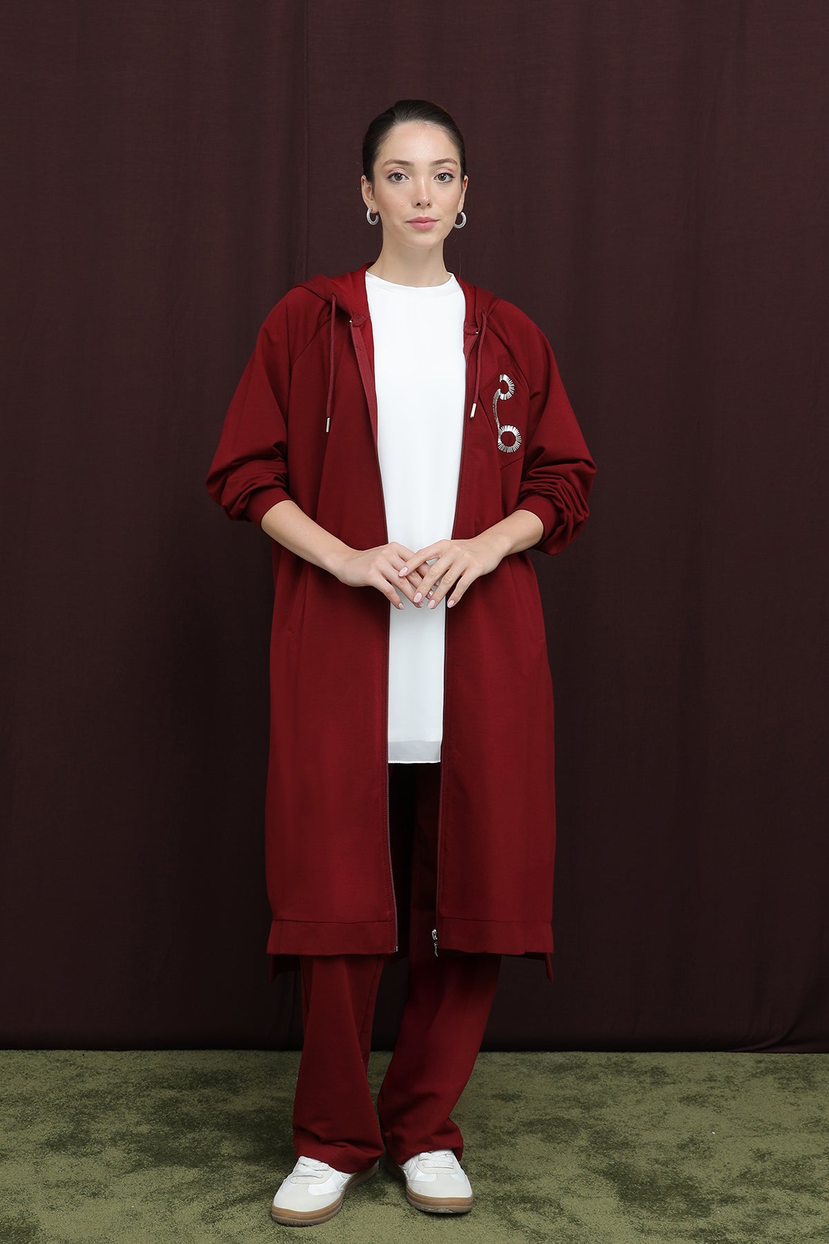 Kadın Aplike Detaylı Fermuarlı Kapüşonlu Takım - 14393TKS