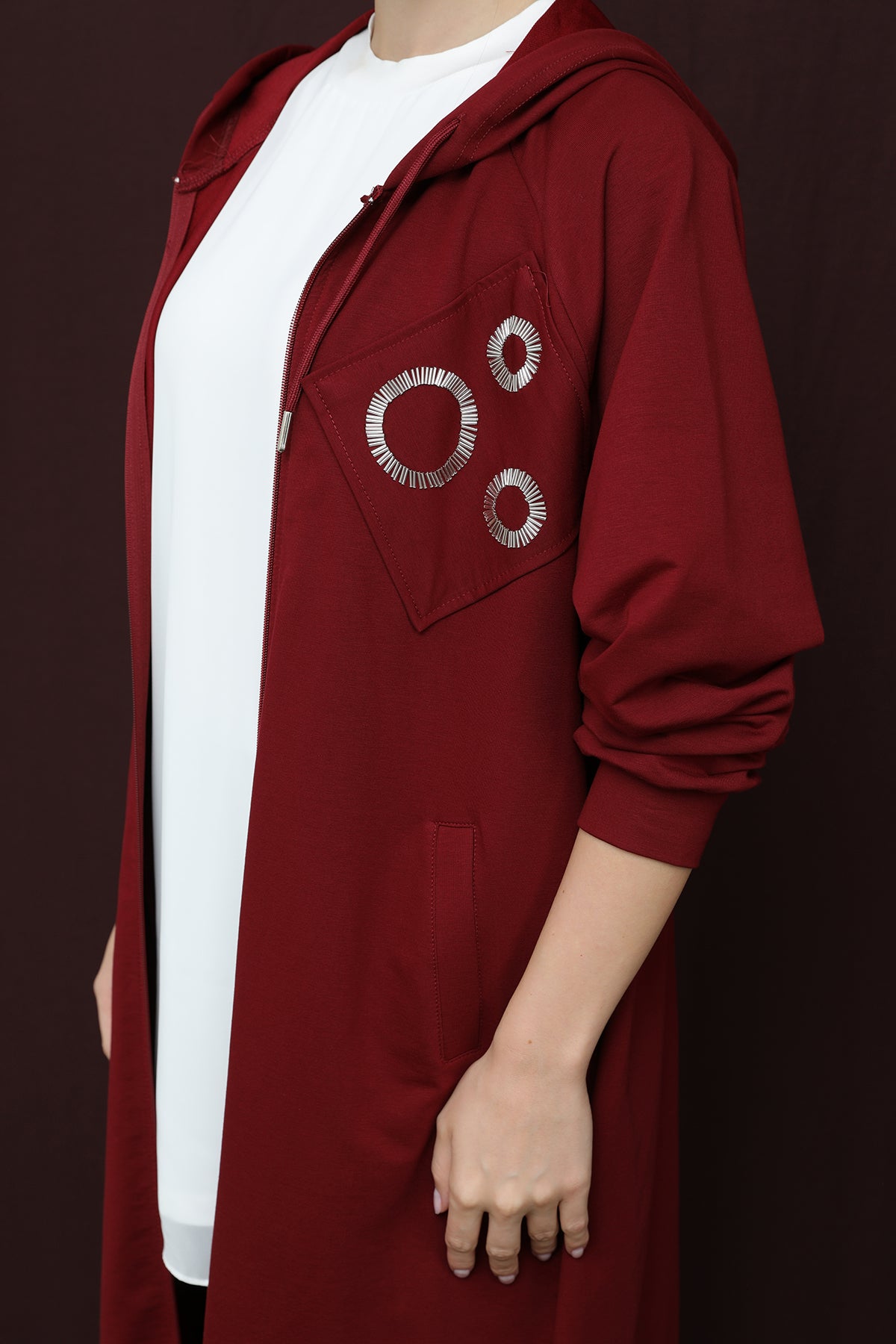 Kadın Aplike Detaylı Fermuarlı Kapüşonlu Takım - 14393TKS