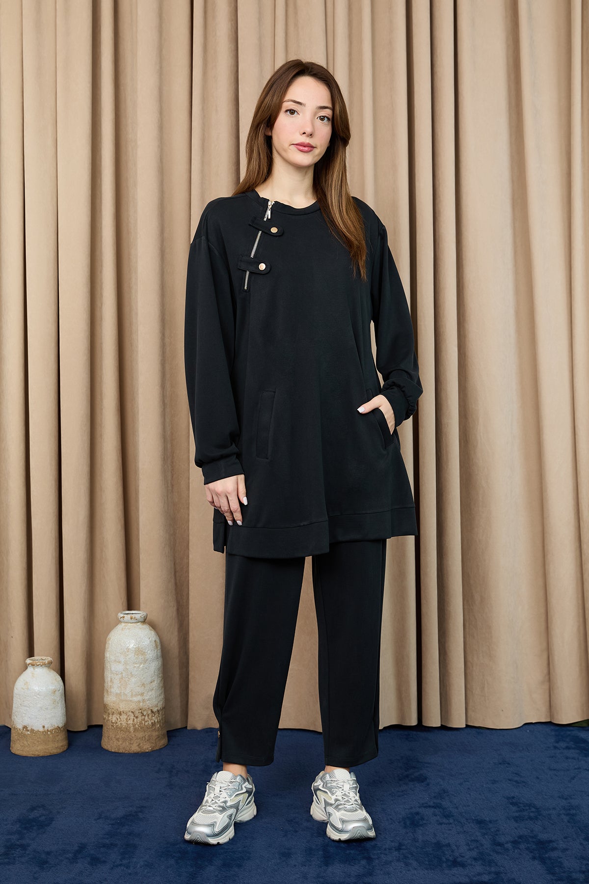 Kadın Yaka Fermuar Detaylı Takım -14406TKS