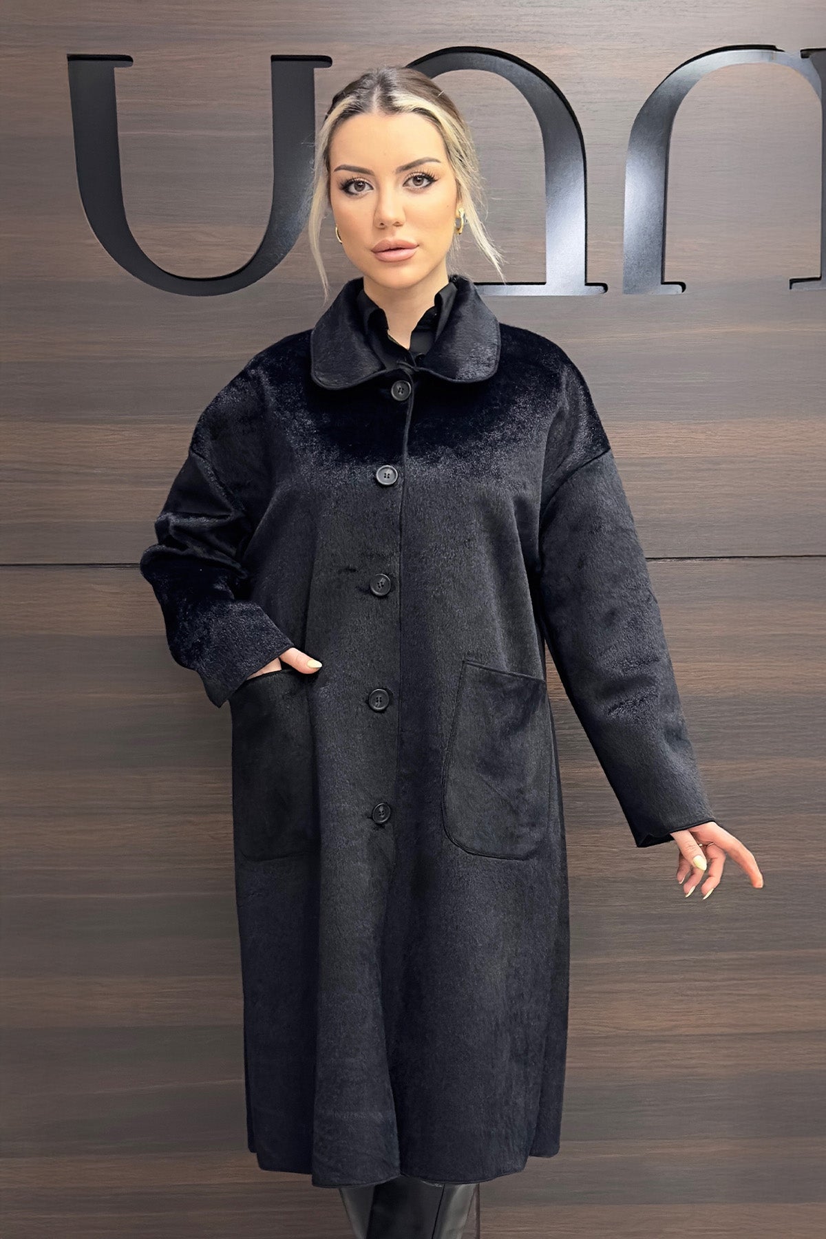 Kadın Düğme ve Cep Detaylı Fox Kaban - 15220KBN