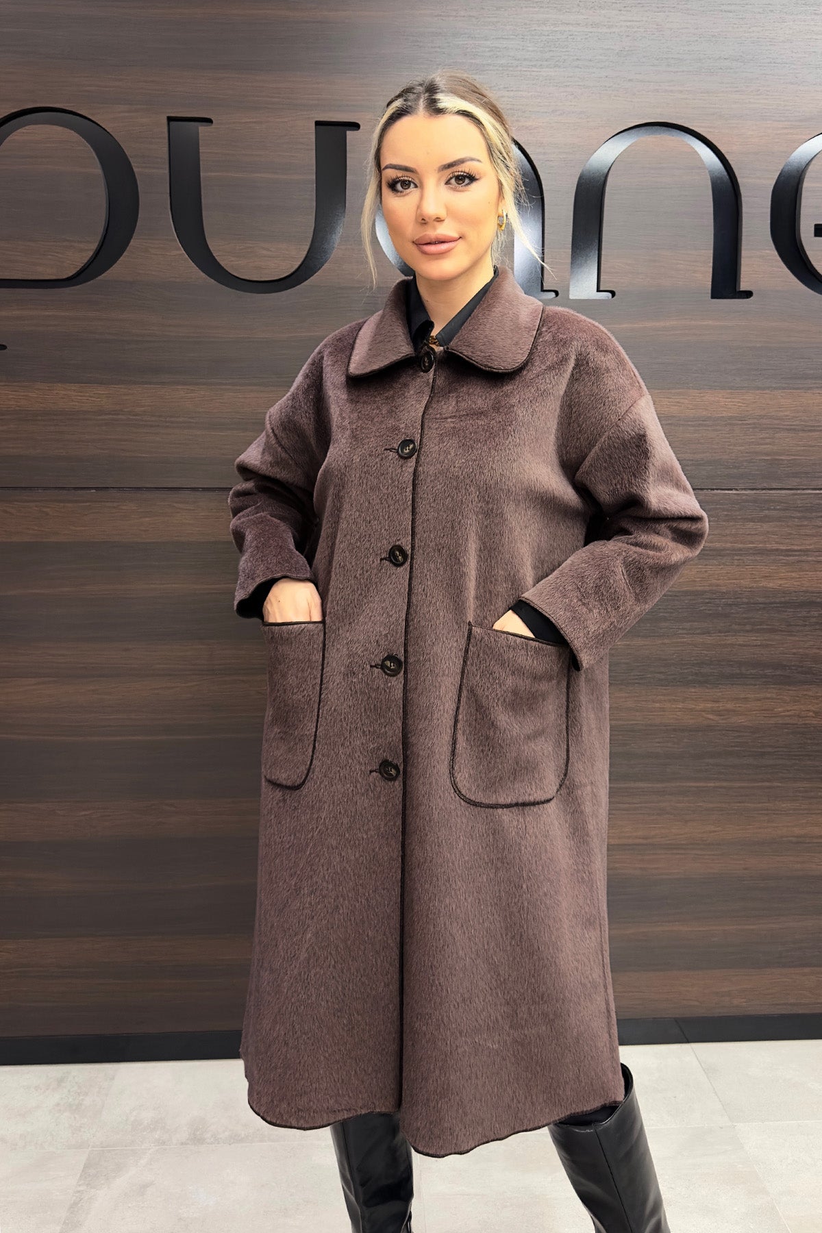 Kadın Düğme ve Cep Detaylı Fox Kaban - 15220KBN