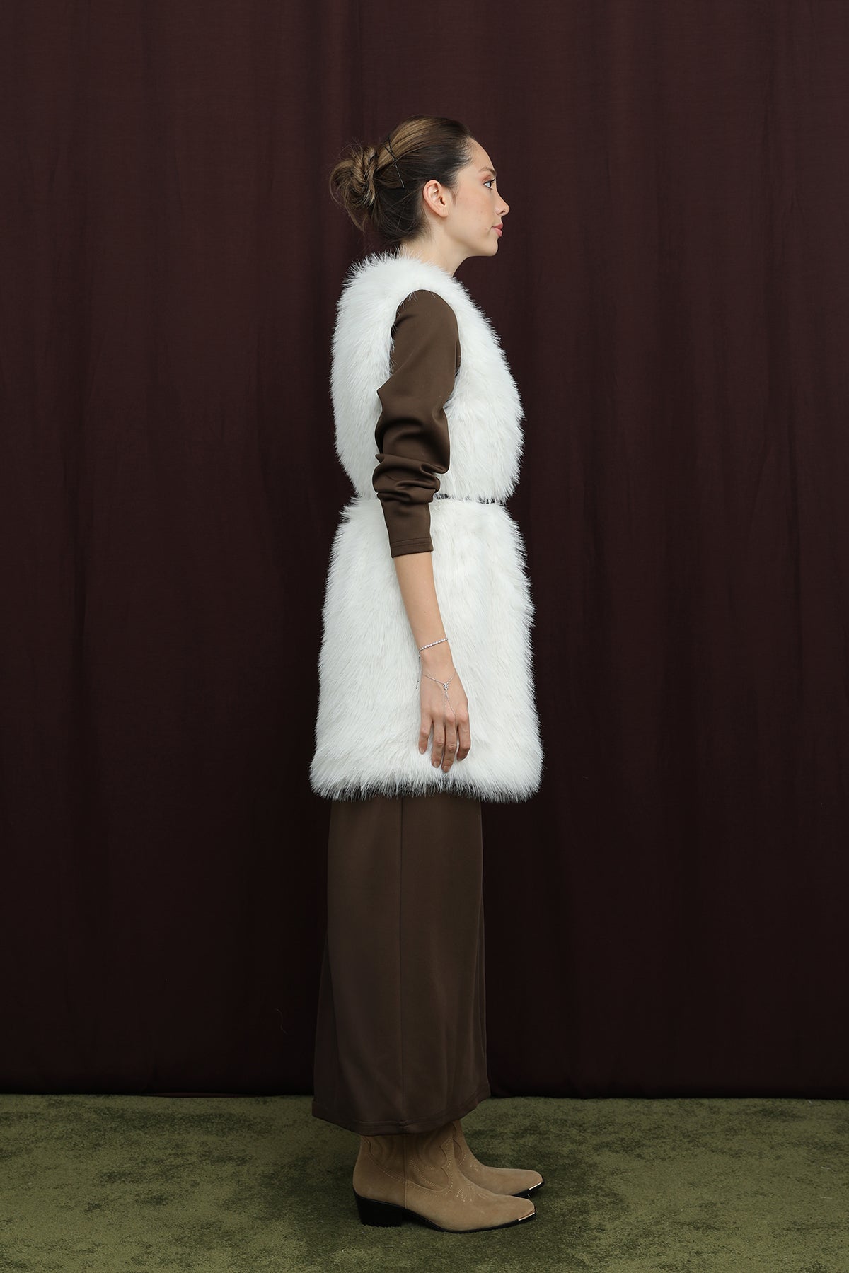 Kadın Kemerli Lolita Kürk Yelek - 15223YLK