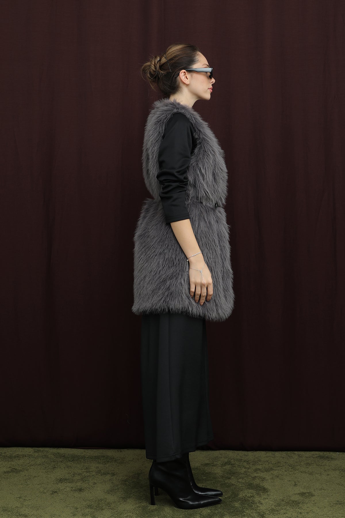 Kadın Kemerli Lolita Kürk Yelek - 15223YLK