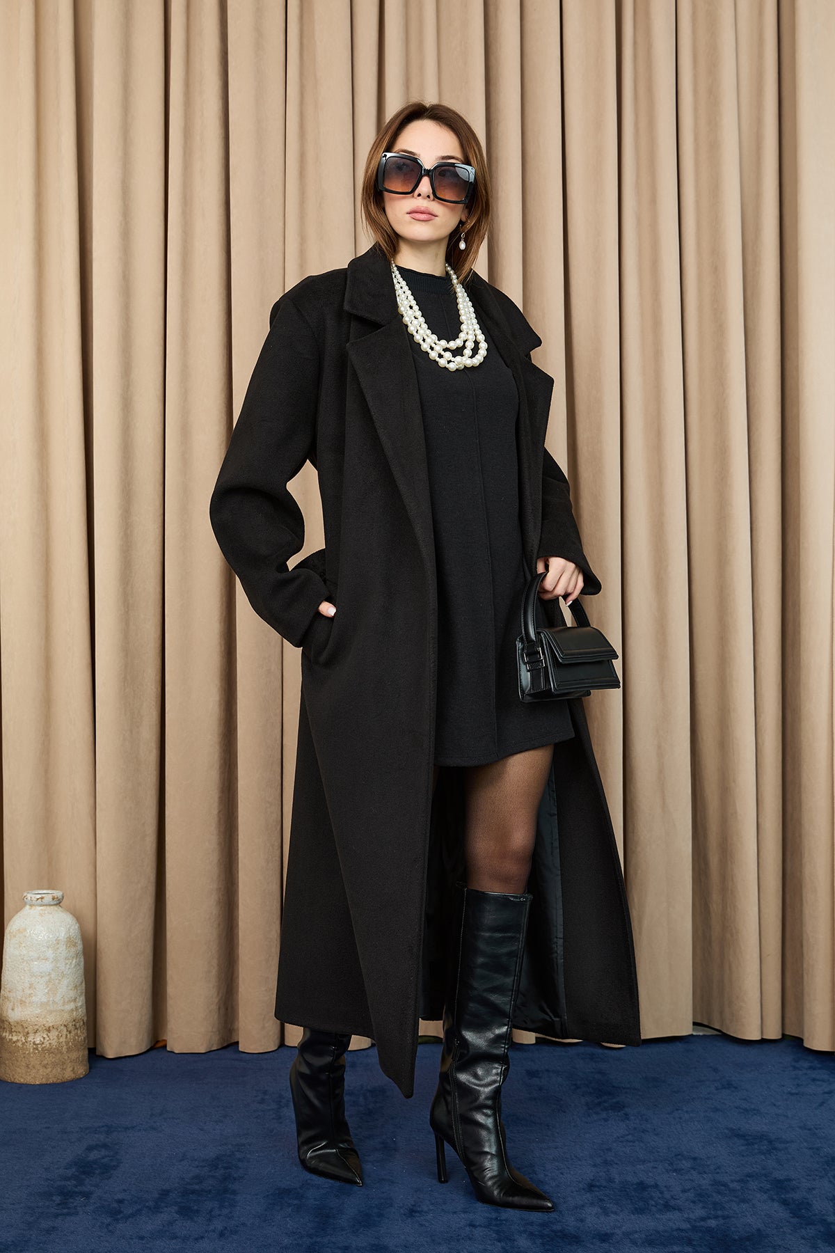 Kadın Kruvaze Yaka Kaşe Kaban -15237KBN