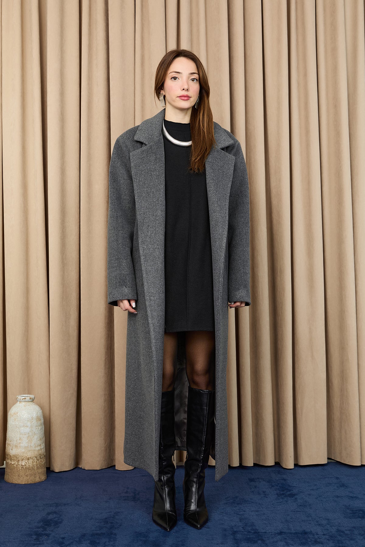 Kadın Kruvaze Yaka Kaşe Kaban -15237KBN