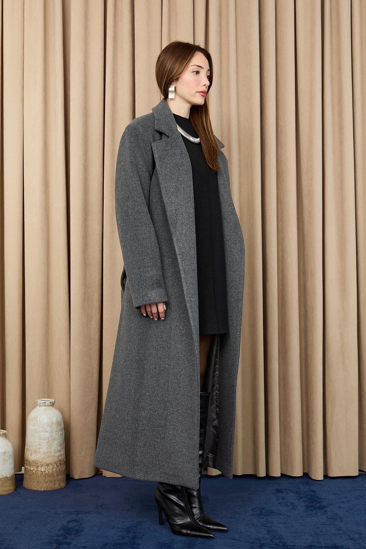 Kadın Kruvaze Yaka Kaşe Kaban -15237KBN