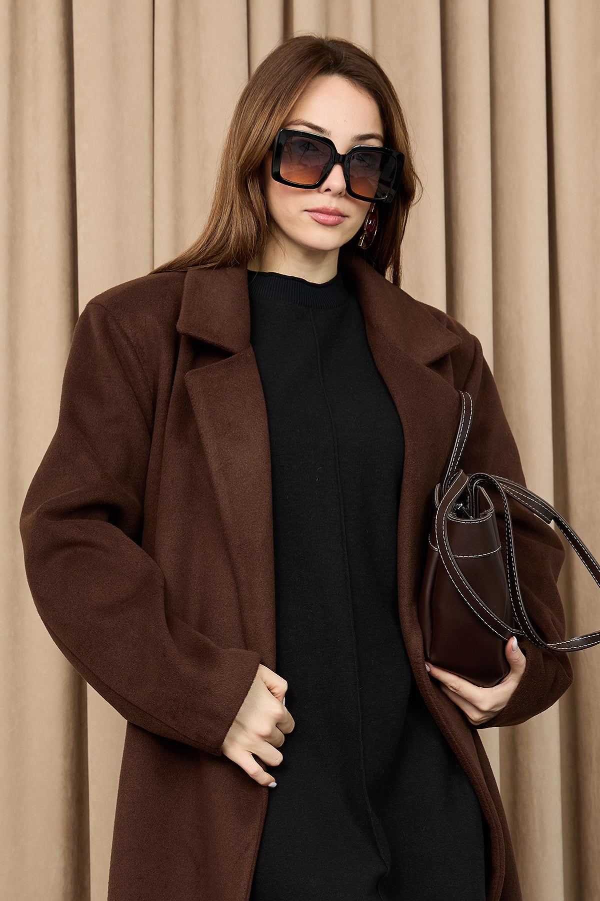 Kadın Kruvaze Yaka Kaşe Kaban -15237KBN