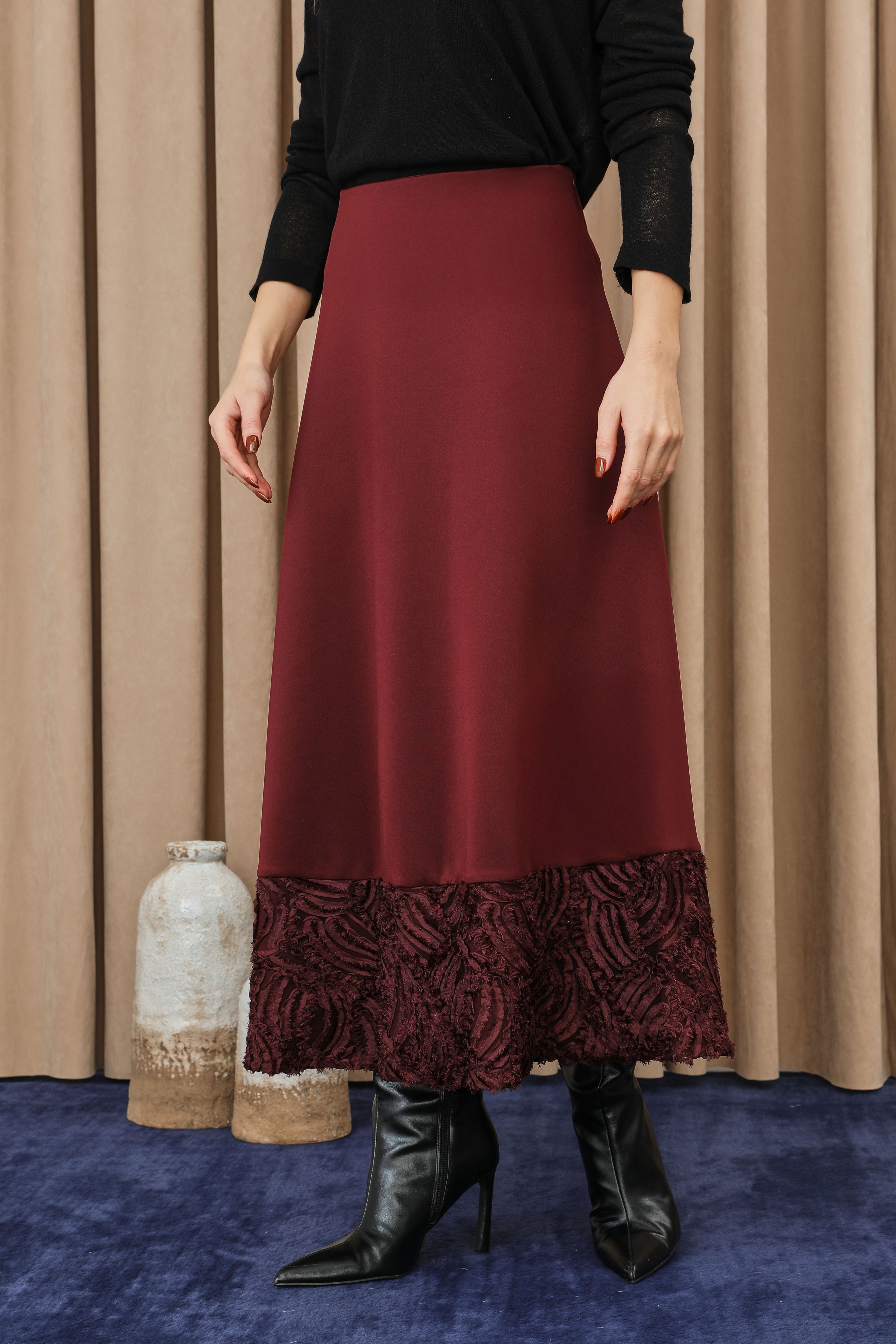 Kadın Etek Ucu Dantelli Açılımlı Etek - 18267ETK