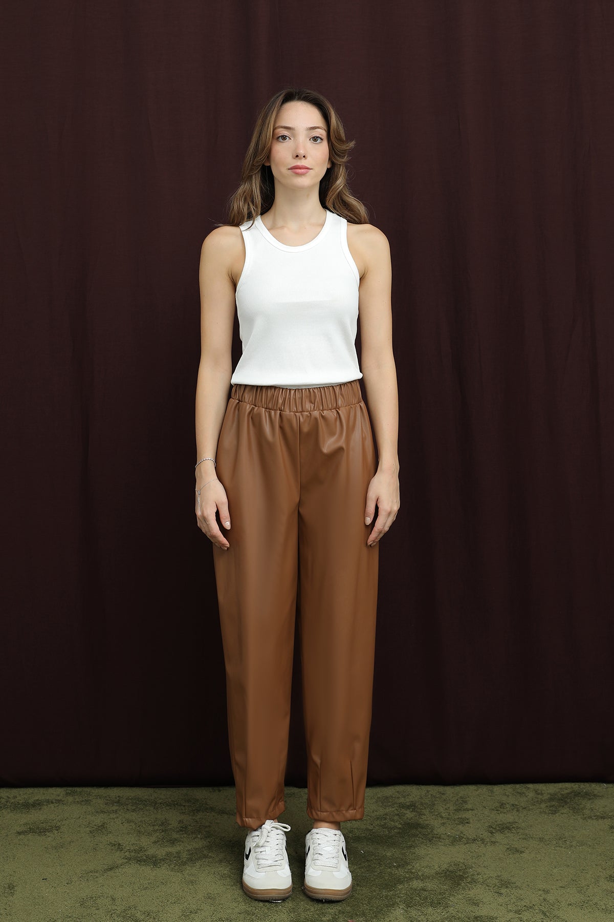 Kadın Paça Detaylı Deri Pantolon - 18270PNT