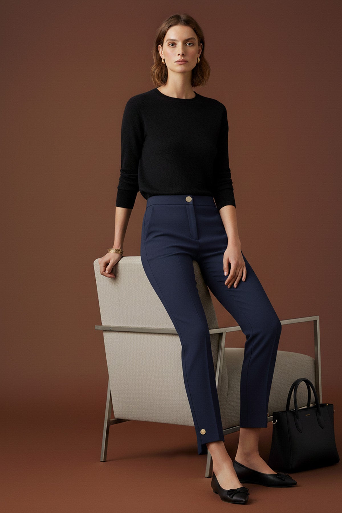 Kadın Paça Düğme Detaylı kumaş Pantolon -18277PNT