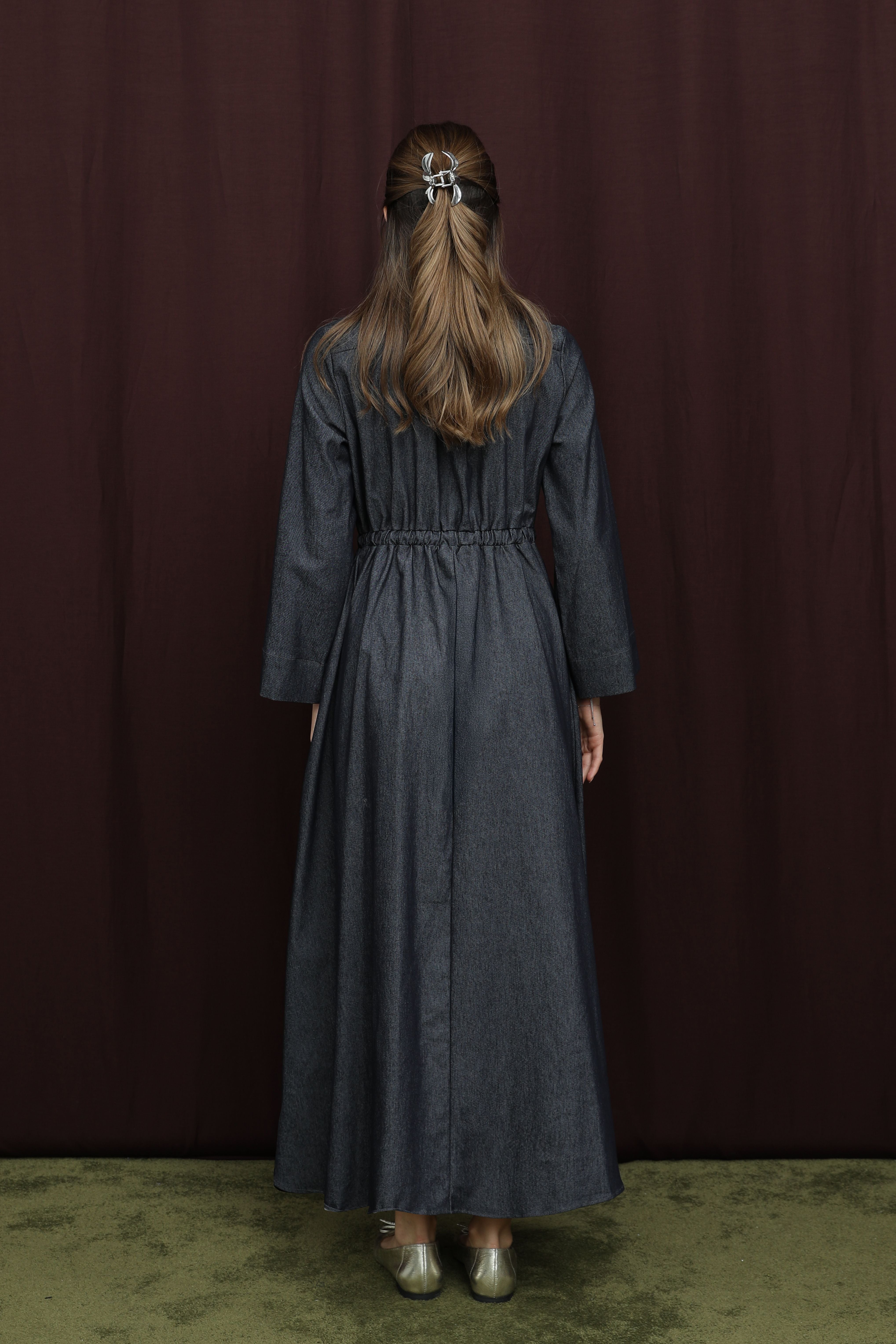 Kadın Yakası Pile Detaylı Kuşaklı Elbise - 20703ELB