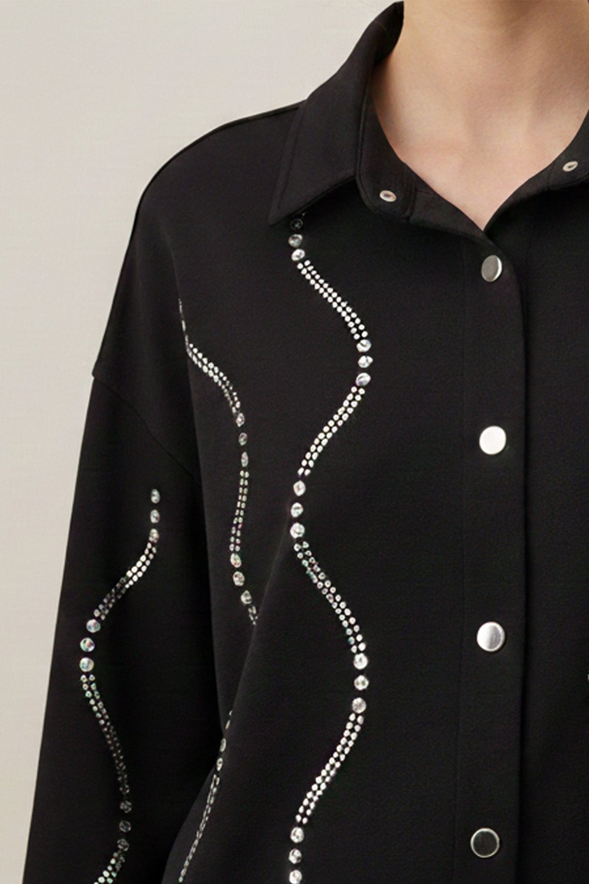 Kadın Taş Detaylı Scuba Gömlek - 20704GML