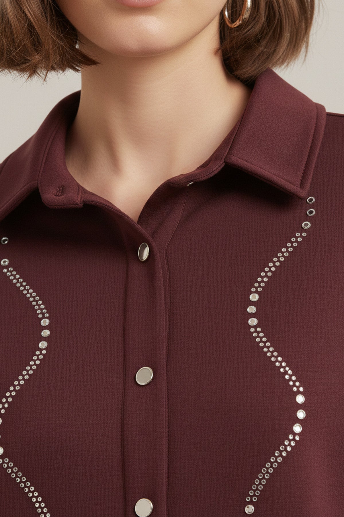 Kadın Taş Detaylı Scuba Gömlek - 20704GML