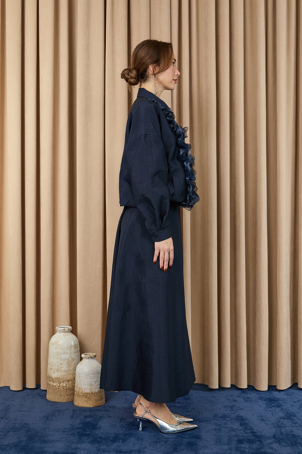 Kadın Fırfır ve Dantel Detaylı Fermuarlı Ceket Takım - 20707TKM