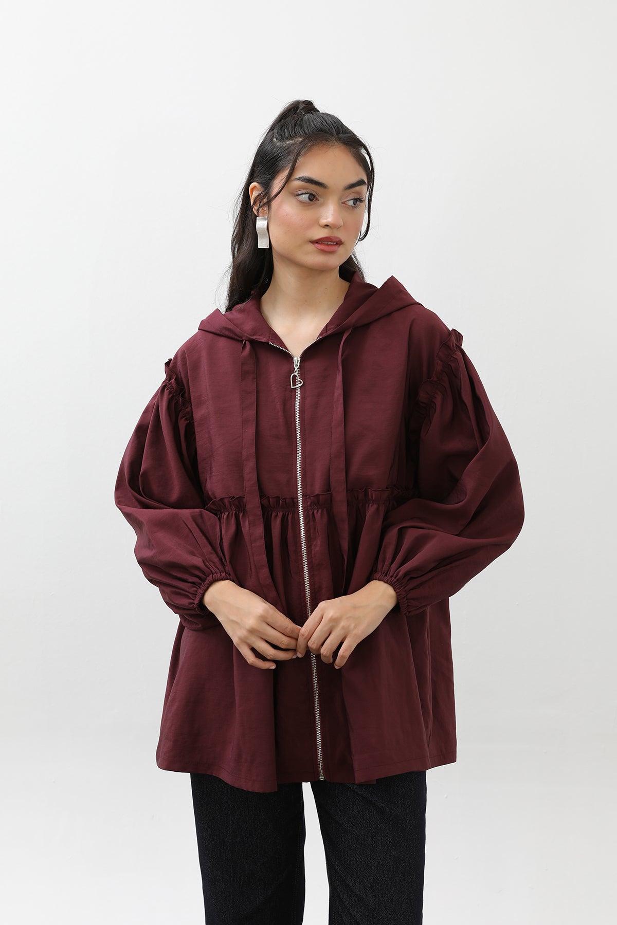 Kadın Fırfır Detatlı Balon Kollu Kap  -  32394MNT