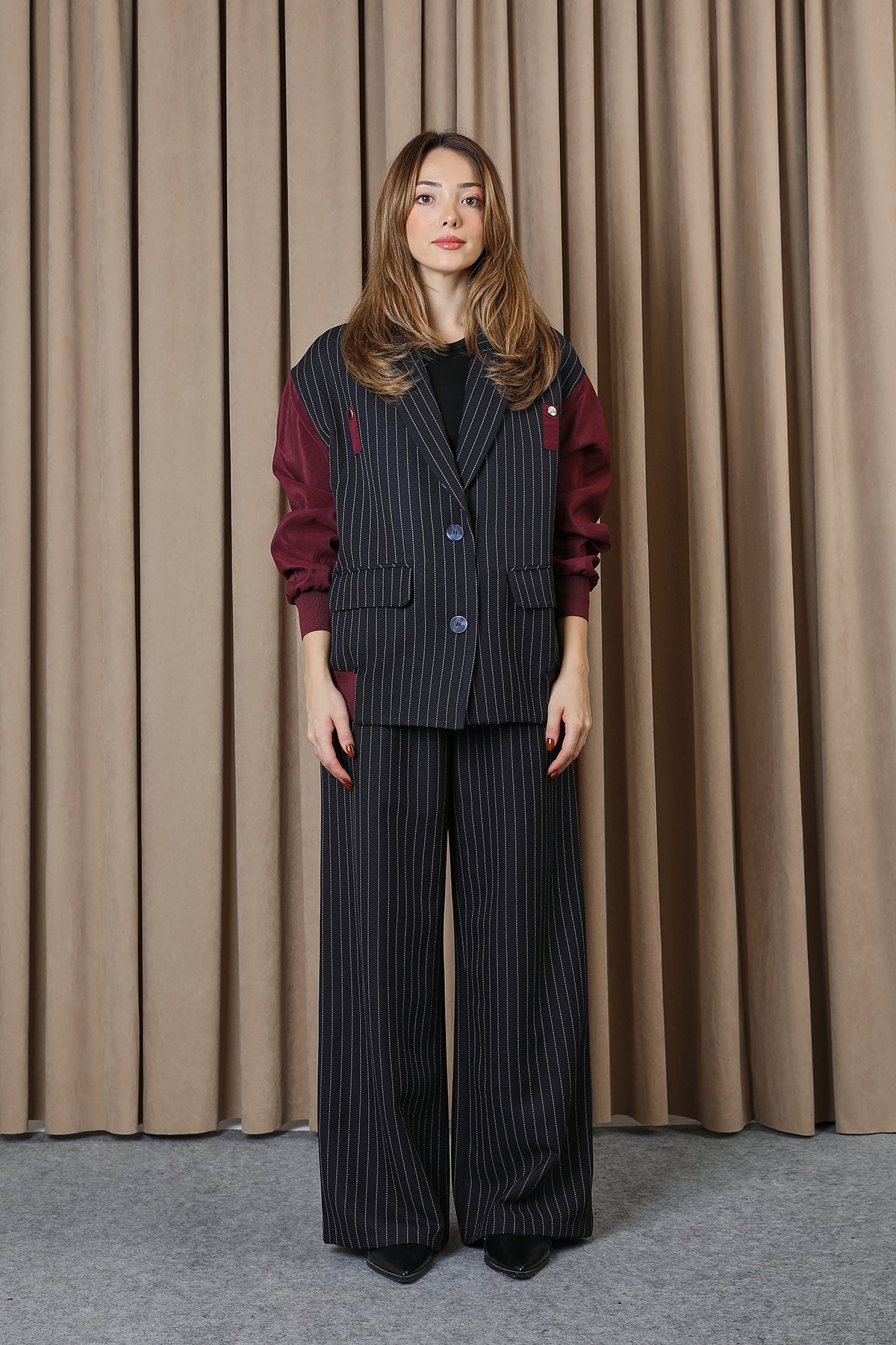 Kadın Çizgili Oversize Ceket  -  32401CKT