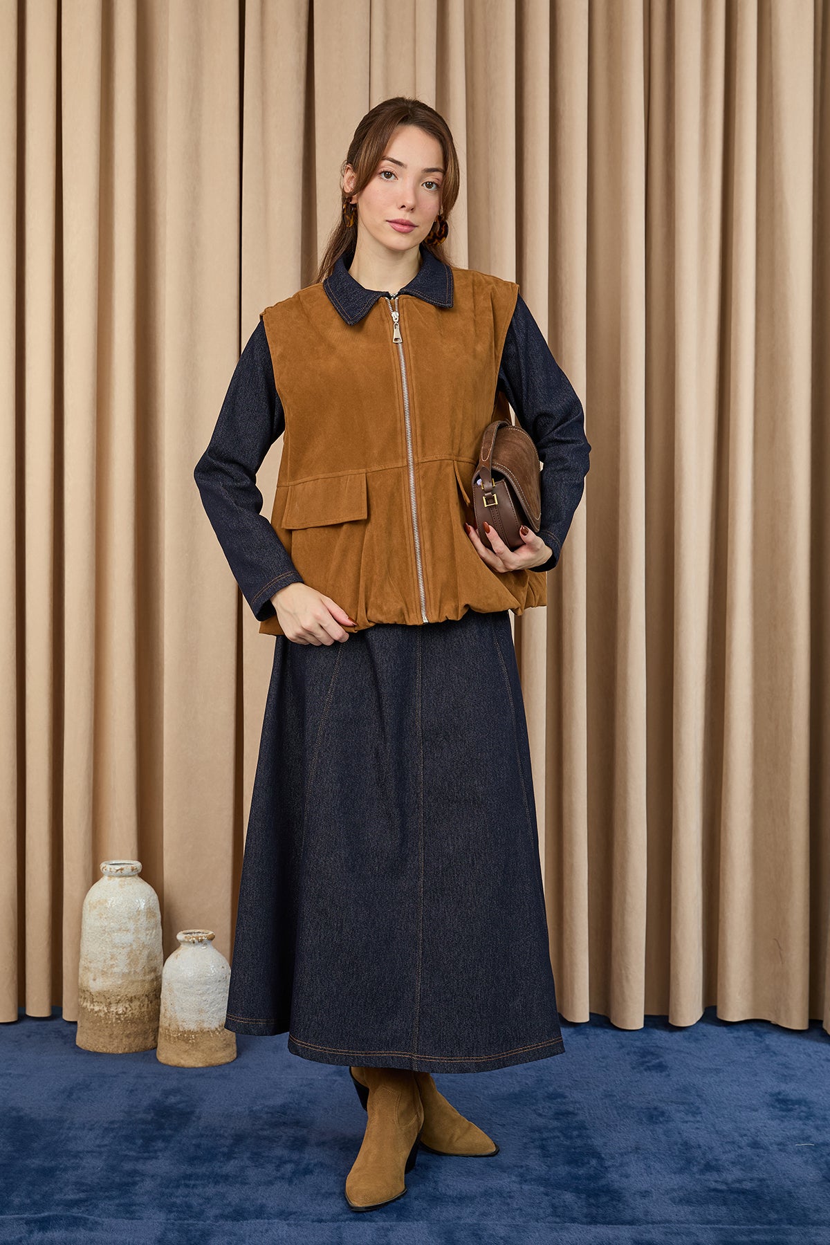 Kadın Cep Detaylı Süet Yelek  -  32404YLK