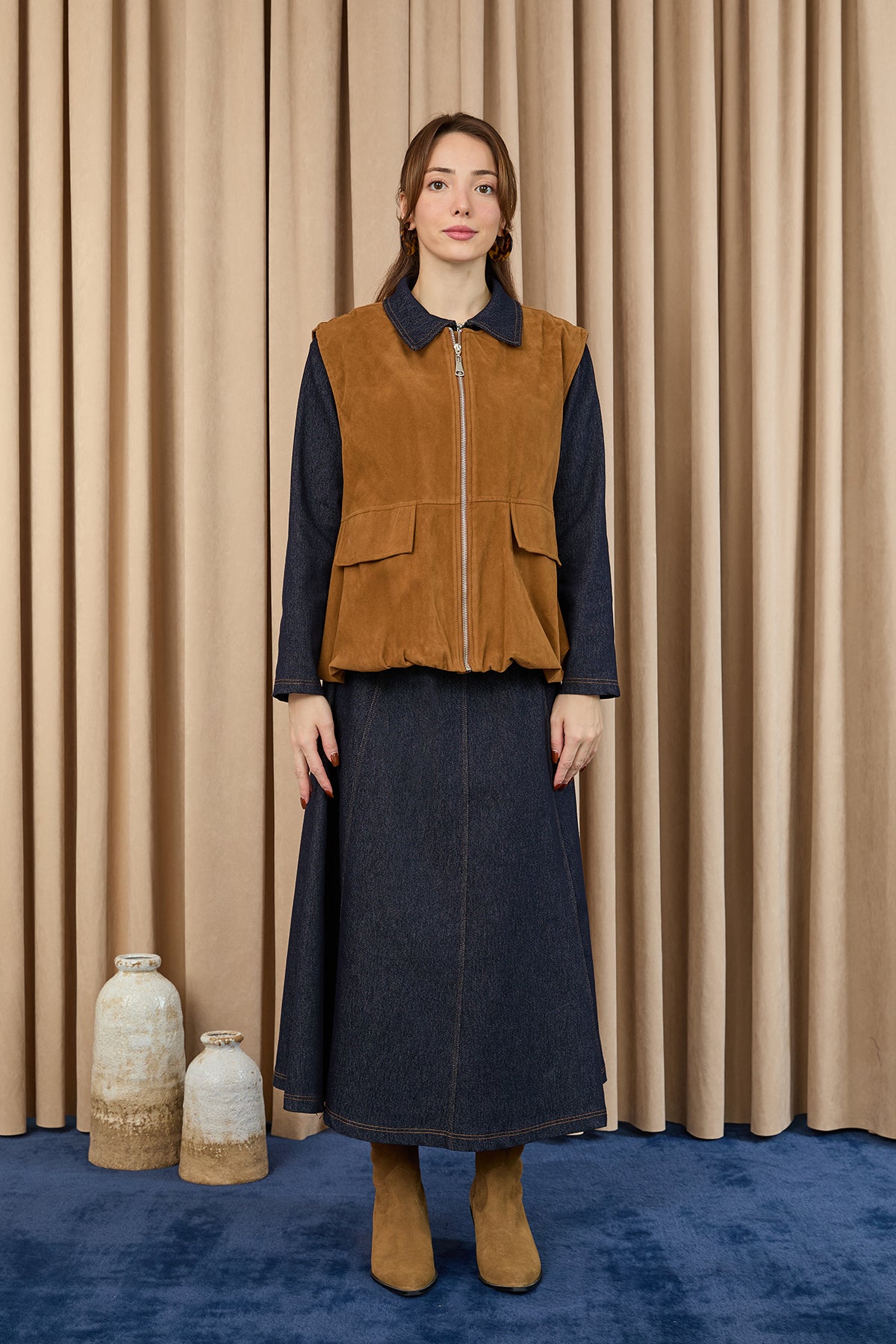 Kadın Cep Detaylı Süet Yelek  -  32404YLK