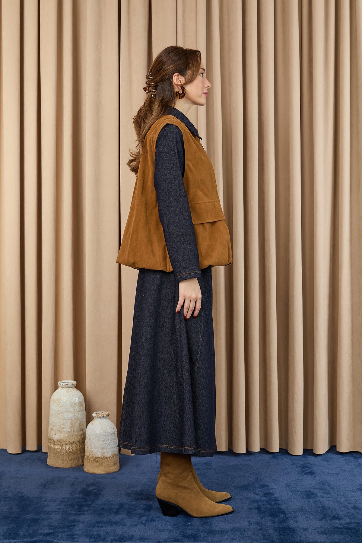 Kadın Cep Detaylı Süet Yelek  -  32404YLK