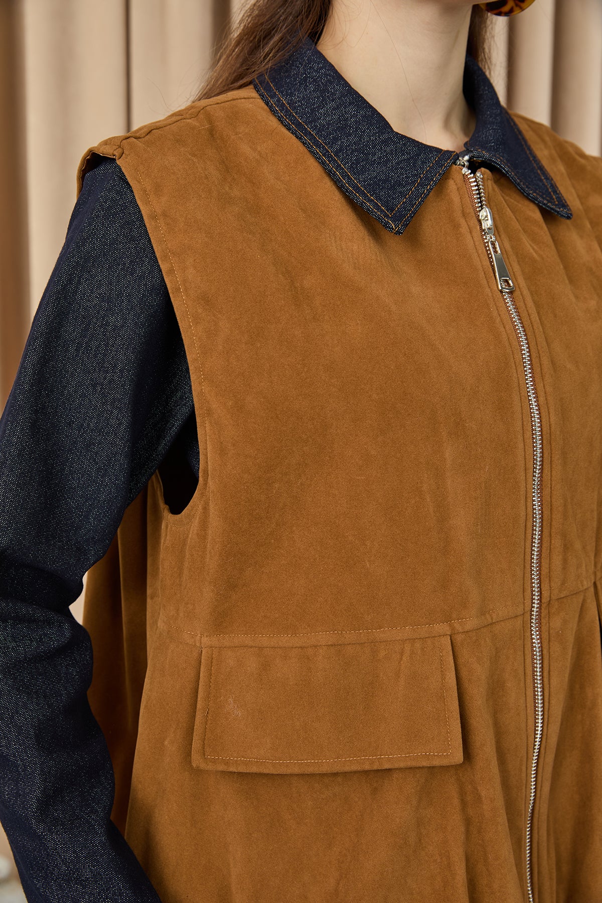 Kadın Cep Detaylı Süet Yelek  -  32404YLK