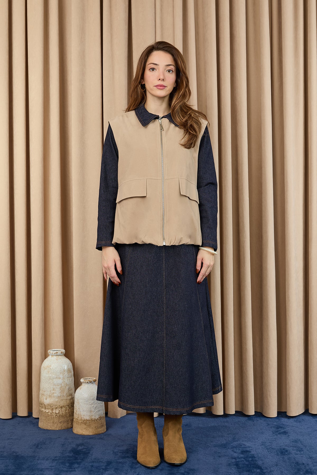 Kadın Cep Detaylı Süet Yelek  -  32404YLK