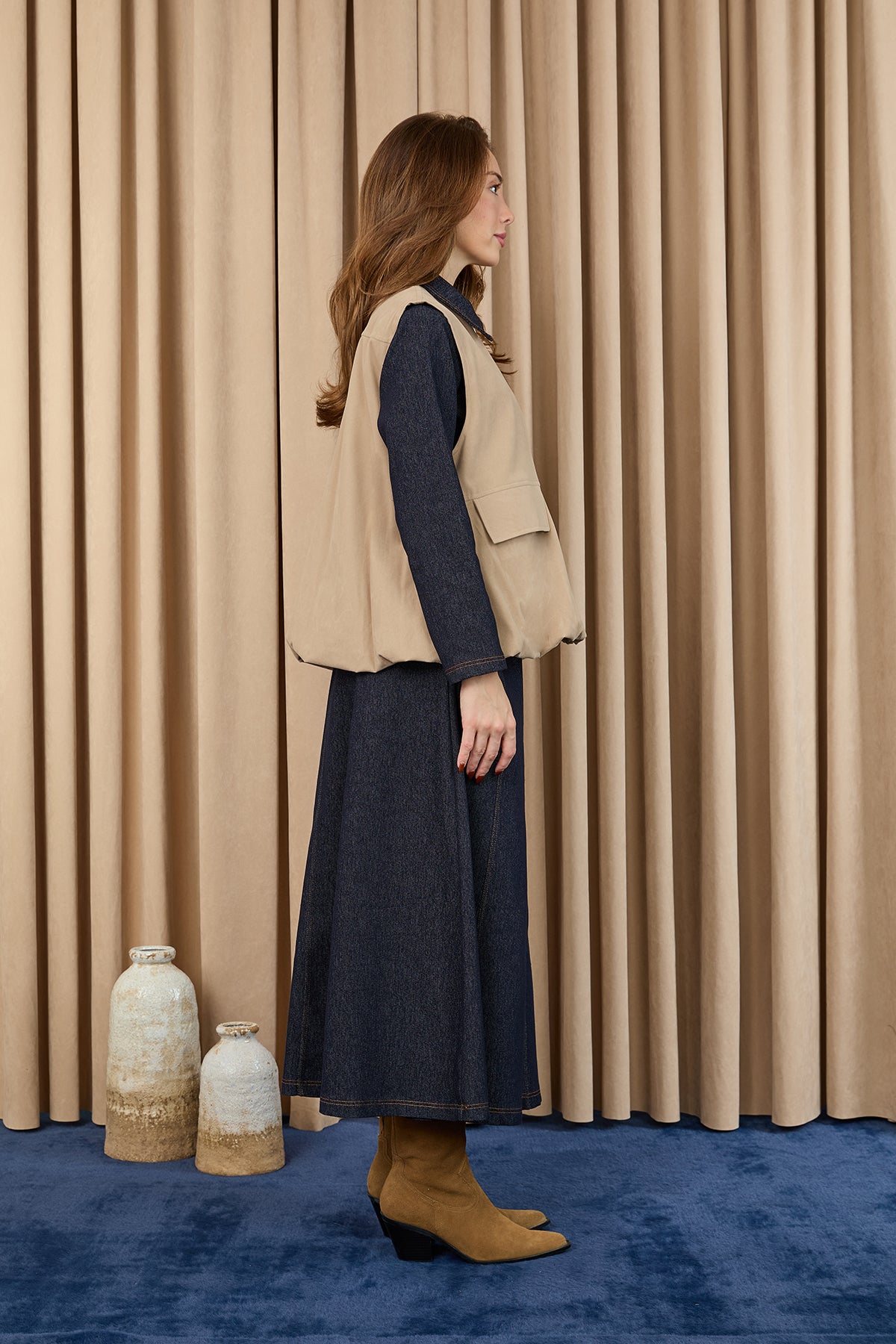 Kadın Cep Detaylı Süet Yelek  -  32404YLK