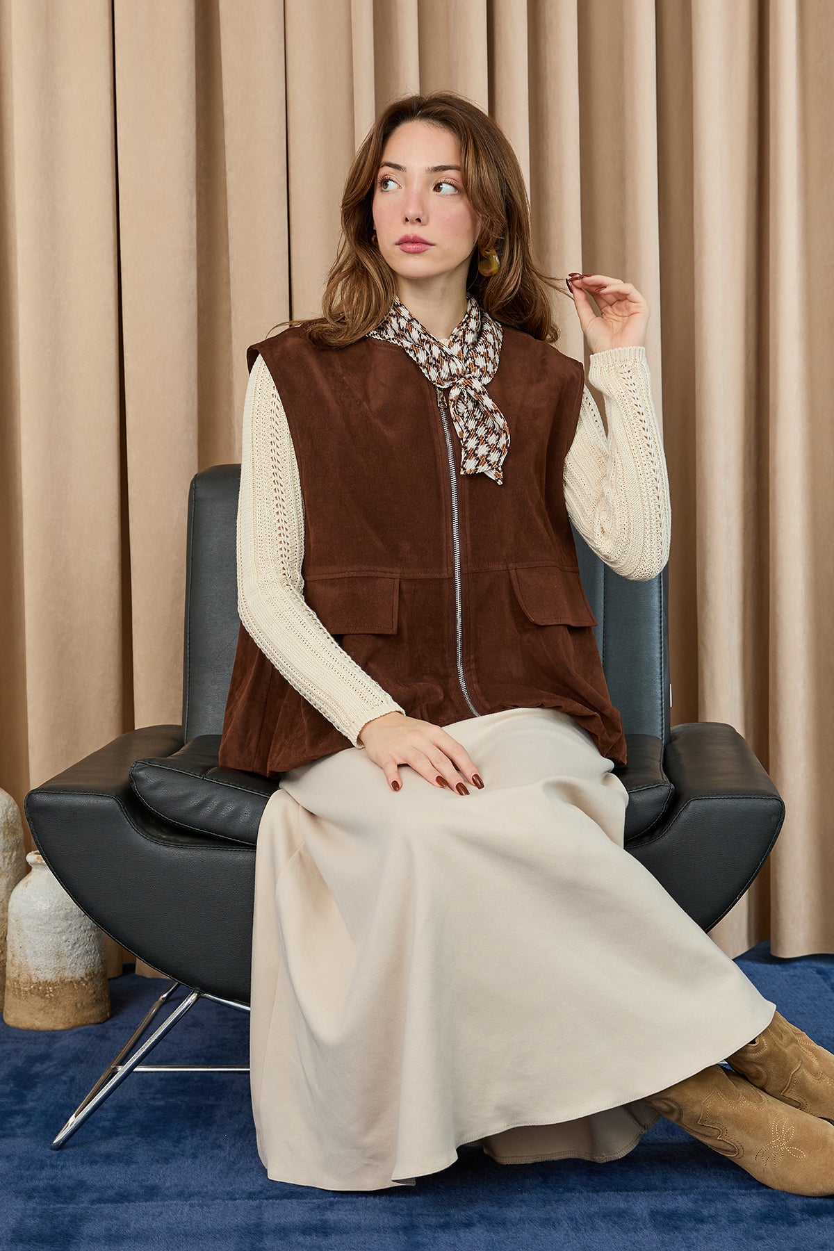 Kadın Cep Detaylı Süet Yelek  -  32404YLK