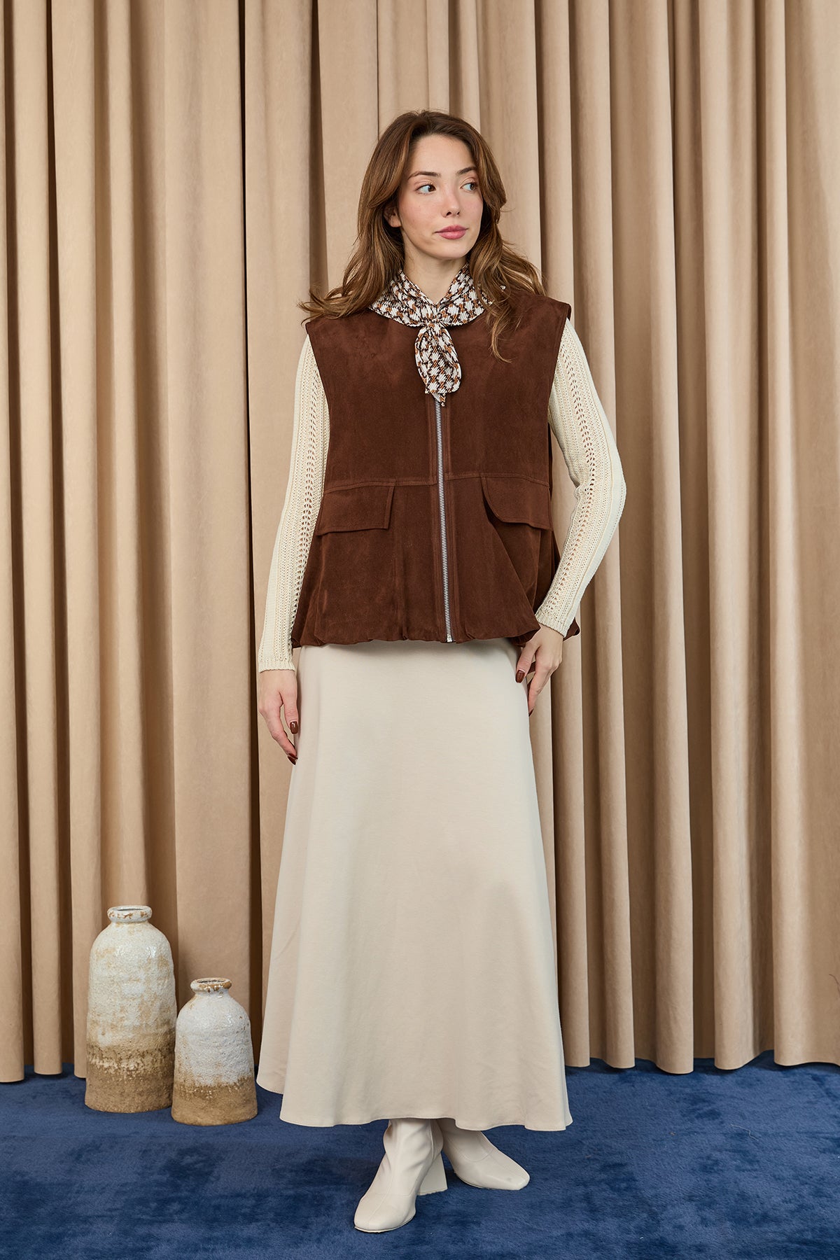 Kadın Cep Detaylı Süet Yelek  -  32404YLK