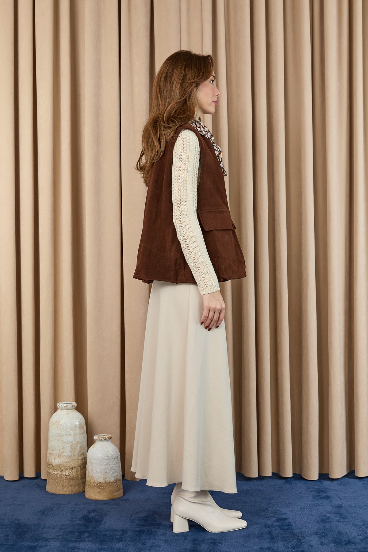 Kadın Cep Detaylı Süet Yelek  -  32404YLK