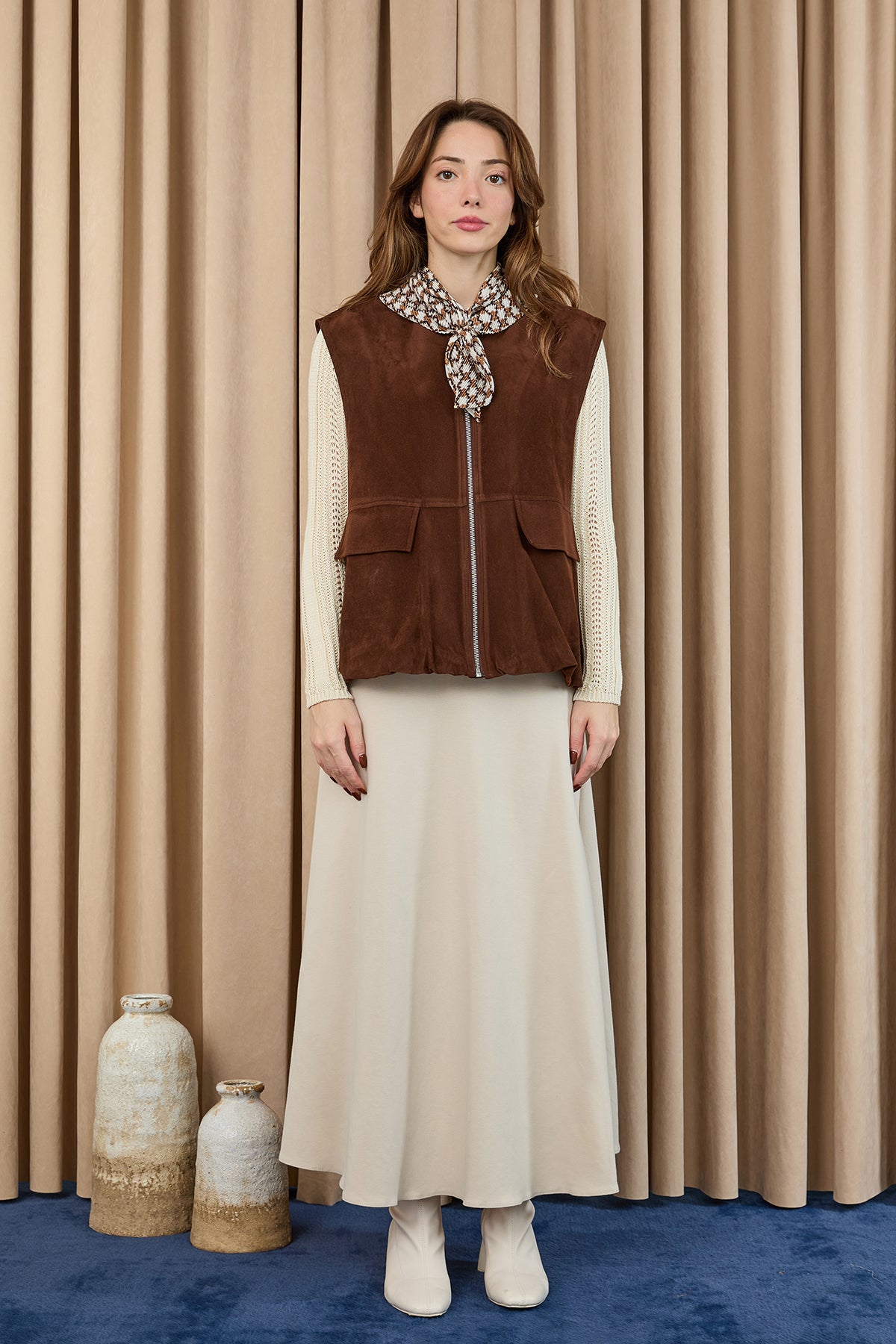 Kadın Cep Detaylı Süet Yelek  -  32404YLK