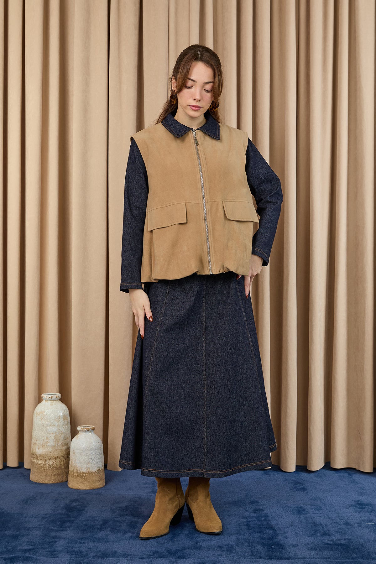 Женский Карман Подробно Замша Жилет - 32404YLK