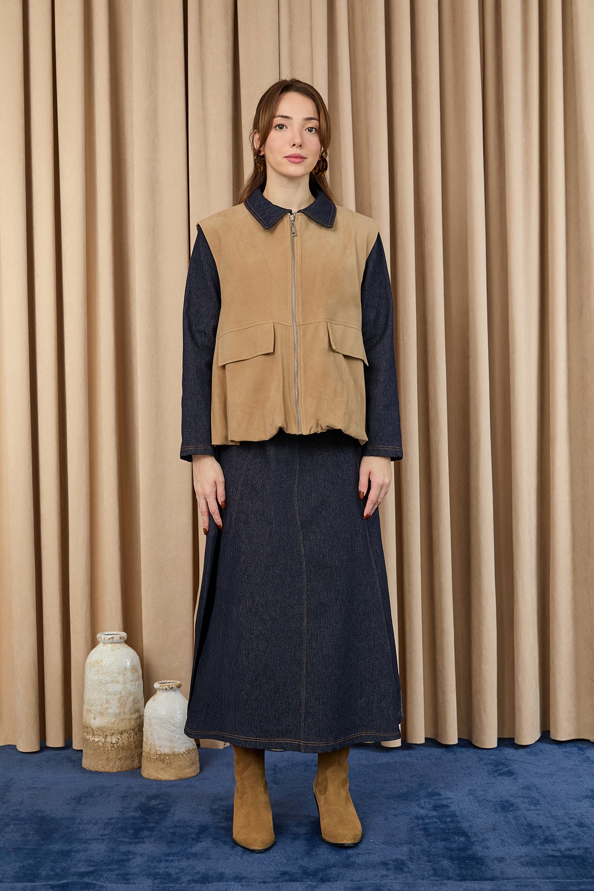 Kadın Cep Detaylı Süet Yelek  -  32404YLK