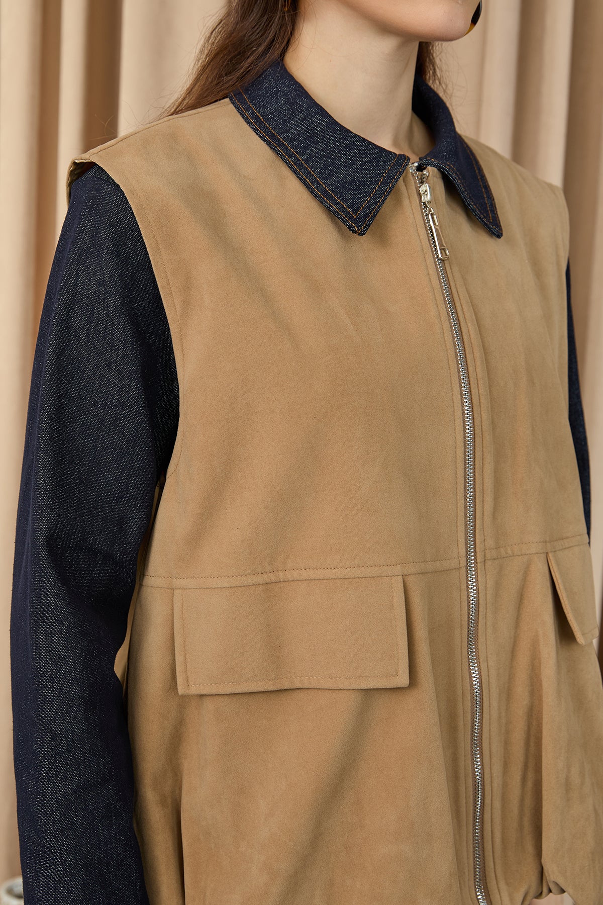 Kadın Cep Detaylı Süet Yelek  -  32404YLK