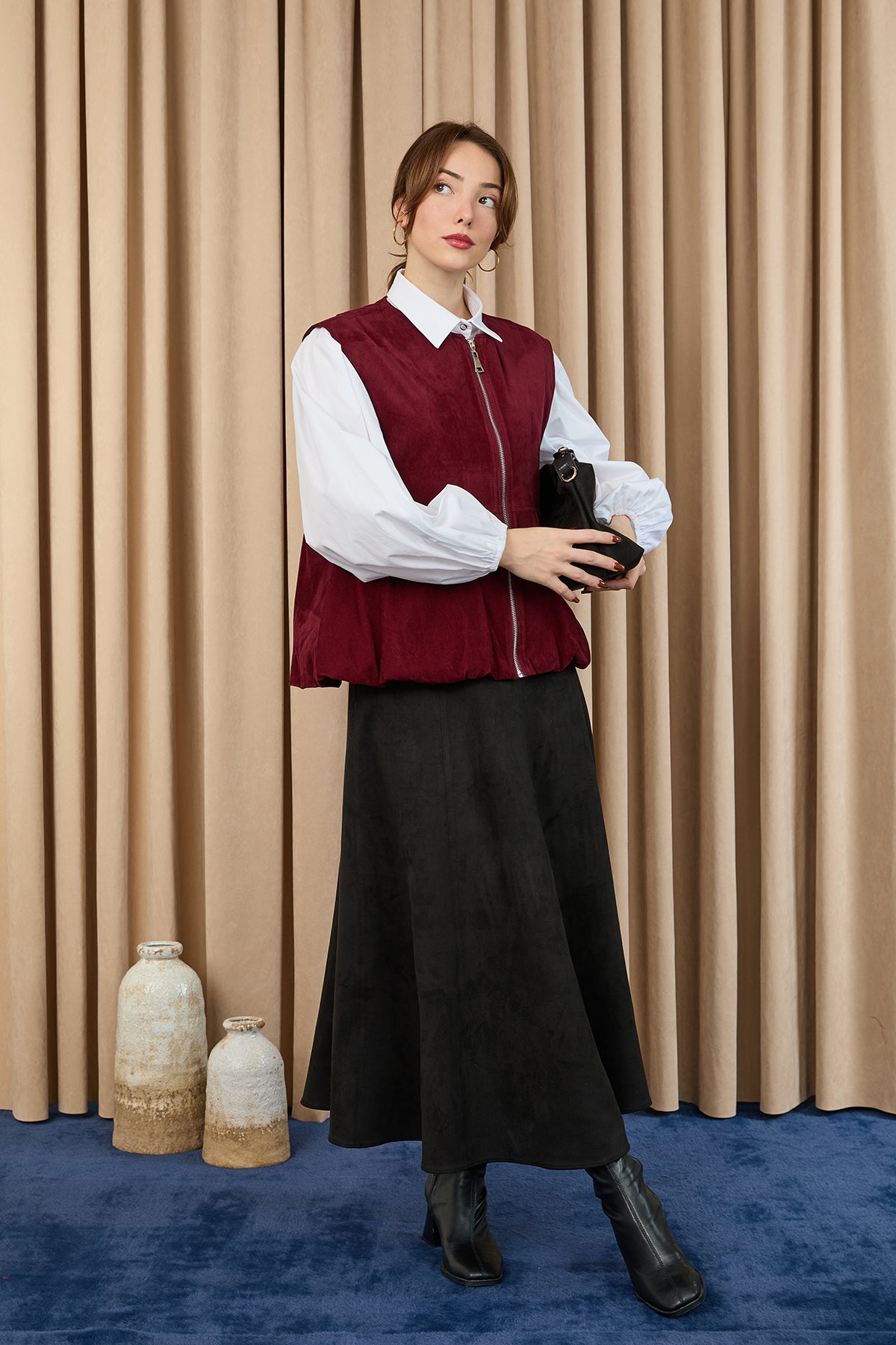 Kadın Cep Detaylı Süet Yelek  -  32404YLK