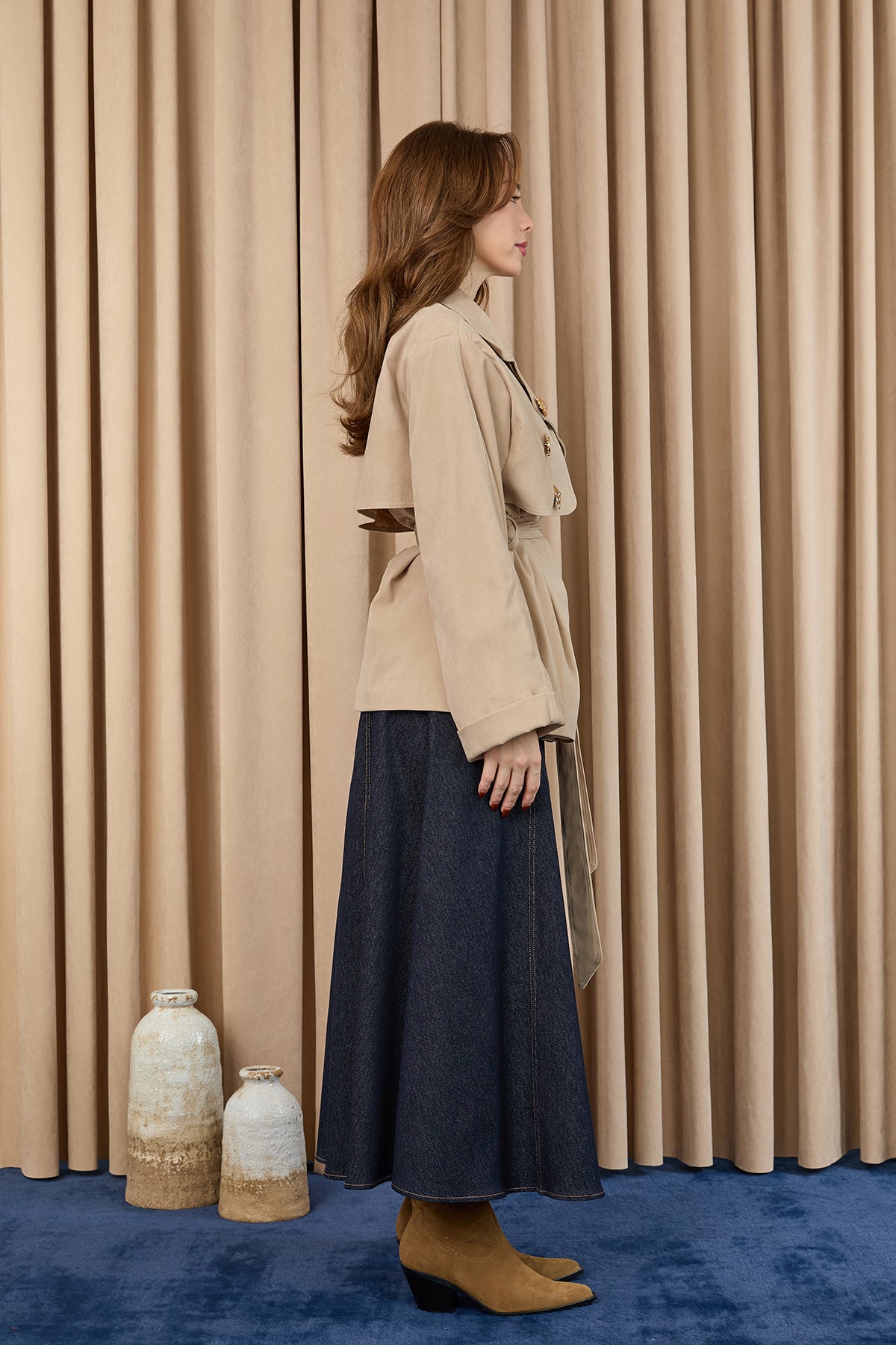 Kadın Broş Detaylı Kısa Trench  - 32405