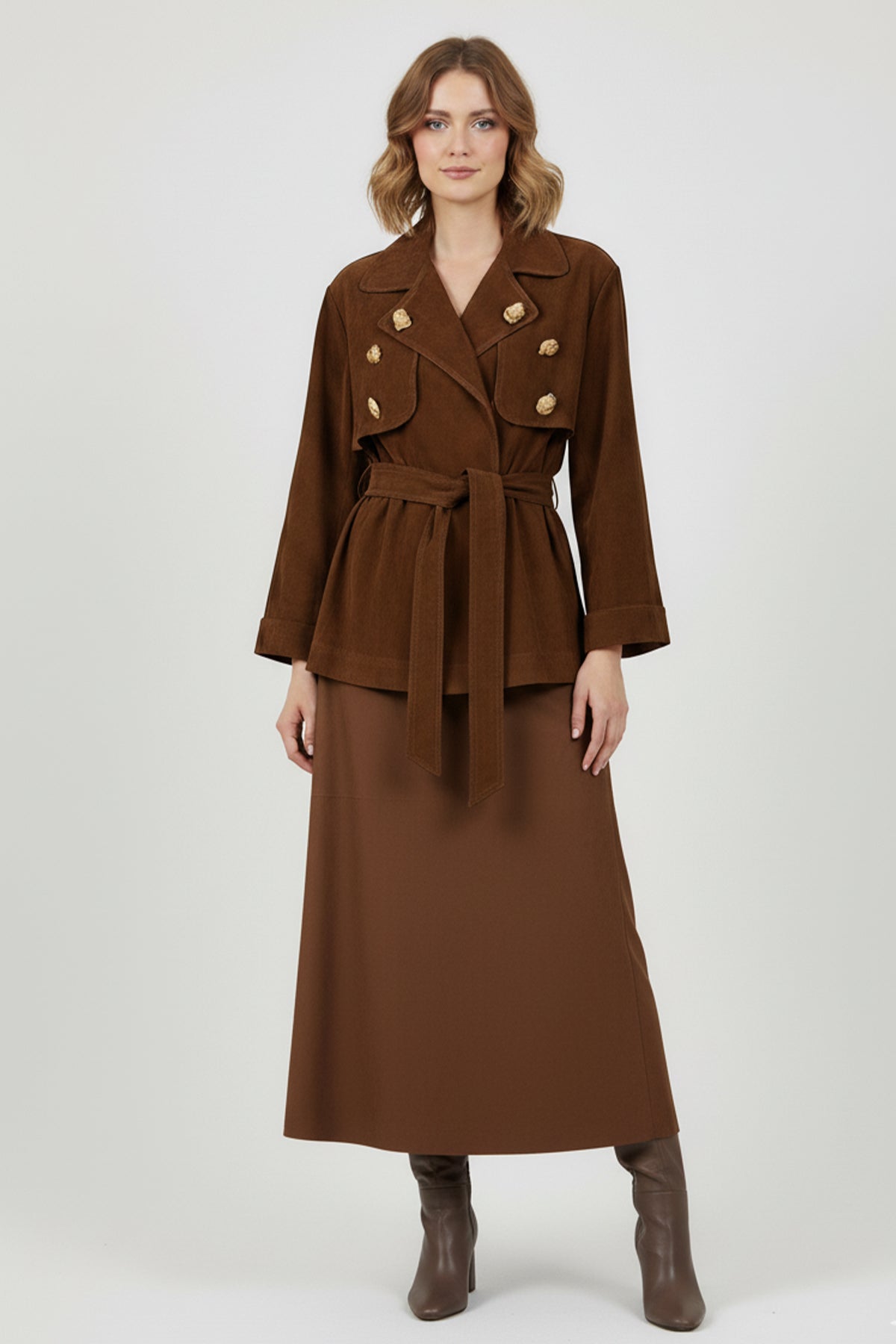 Kadın Broş Detaylı Kısa Trench  - 32405