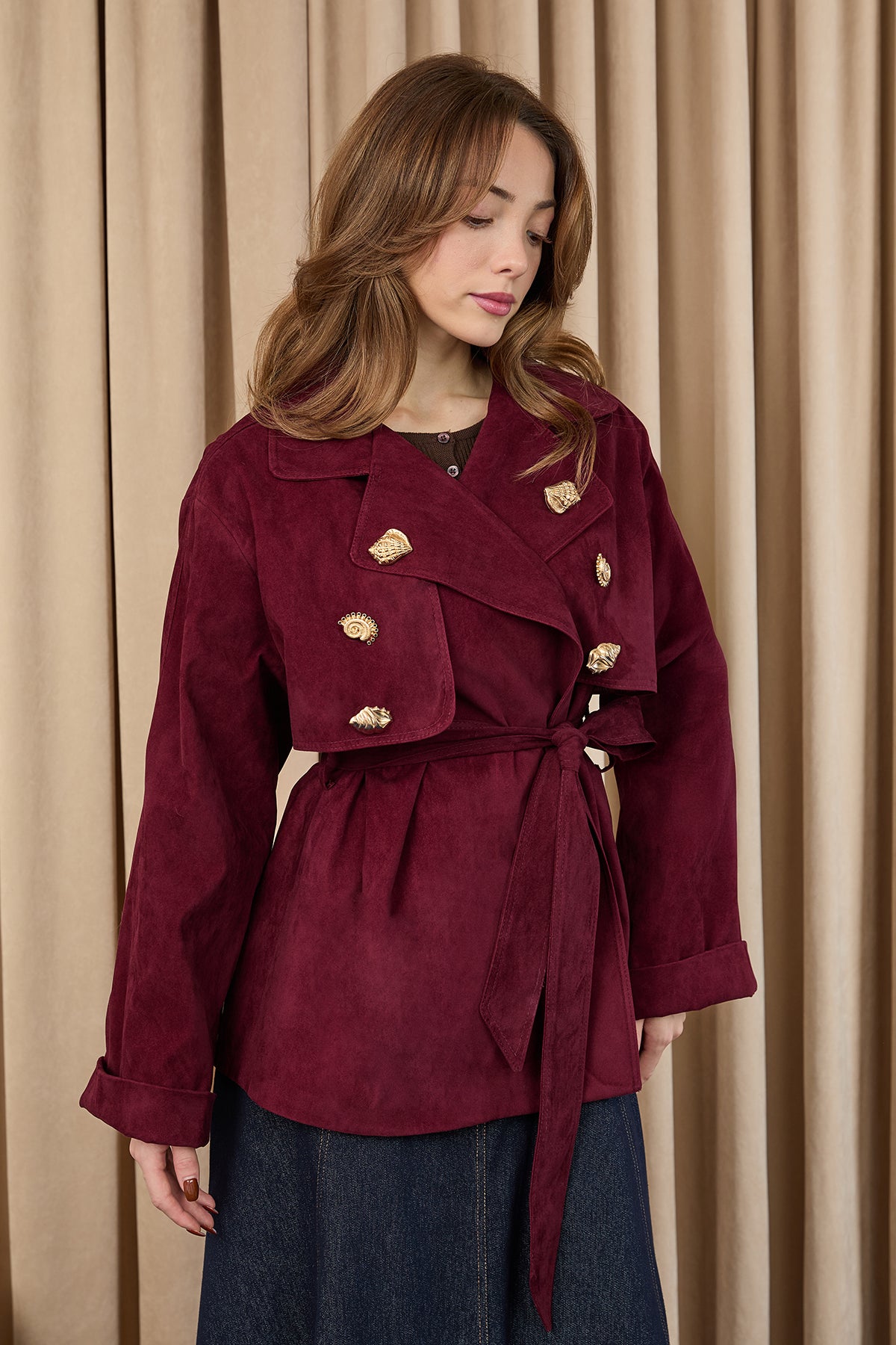 Kadın Broş Detaylı Kısa Trench  - 32405