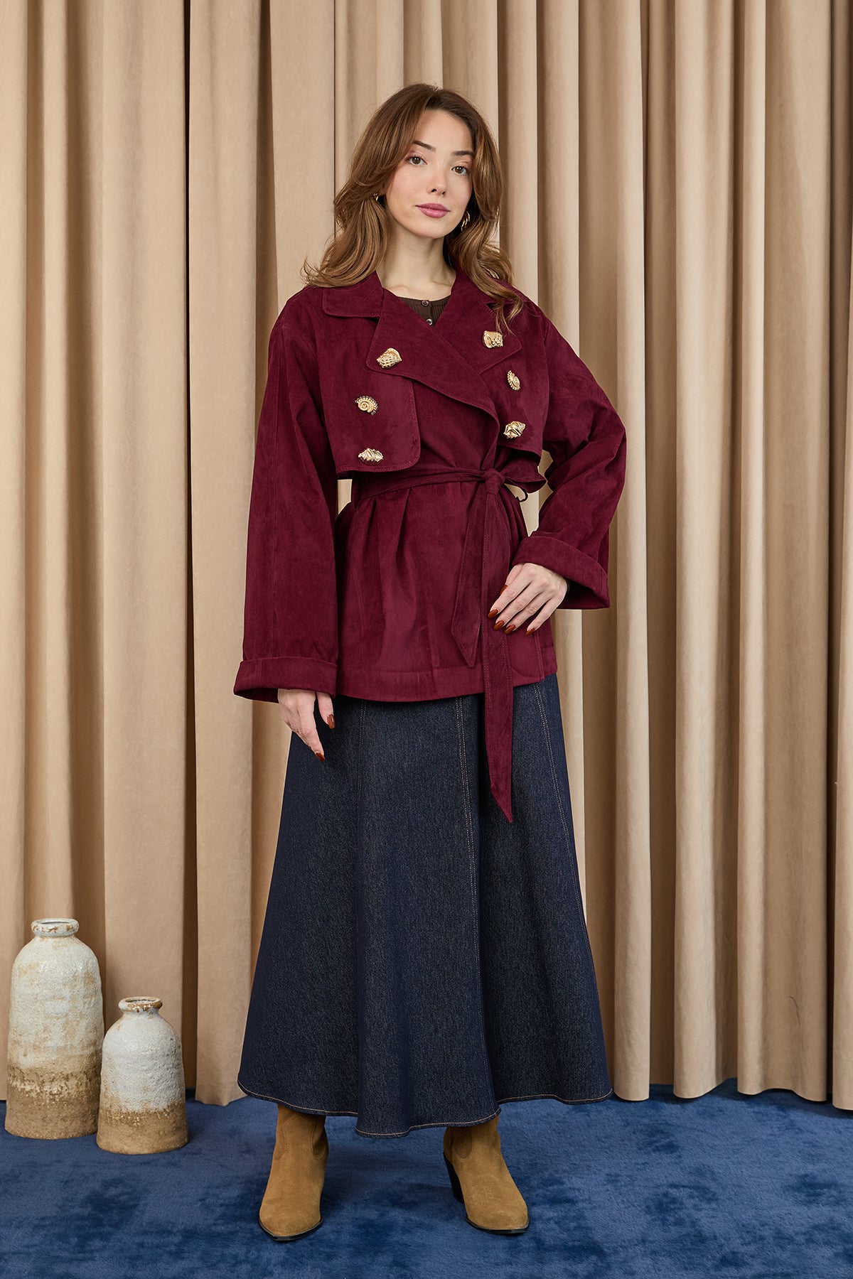 Kadın Broş Detaylı Kısa Trench  - 32405