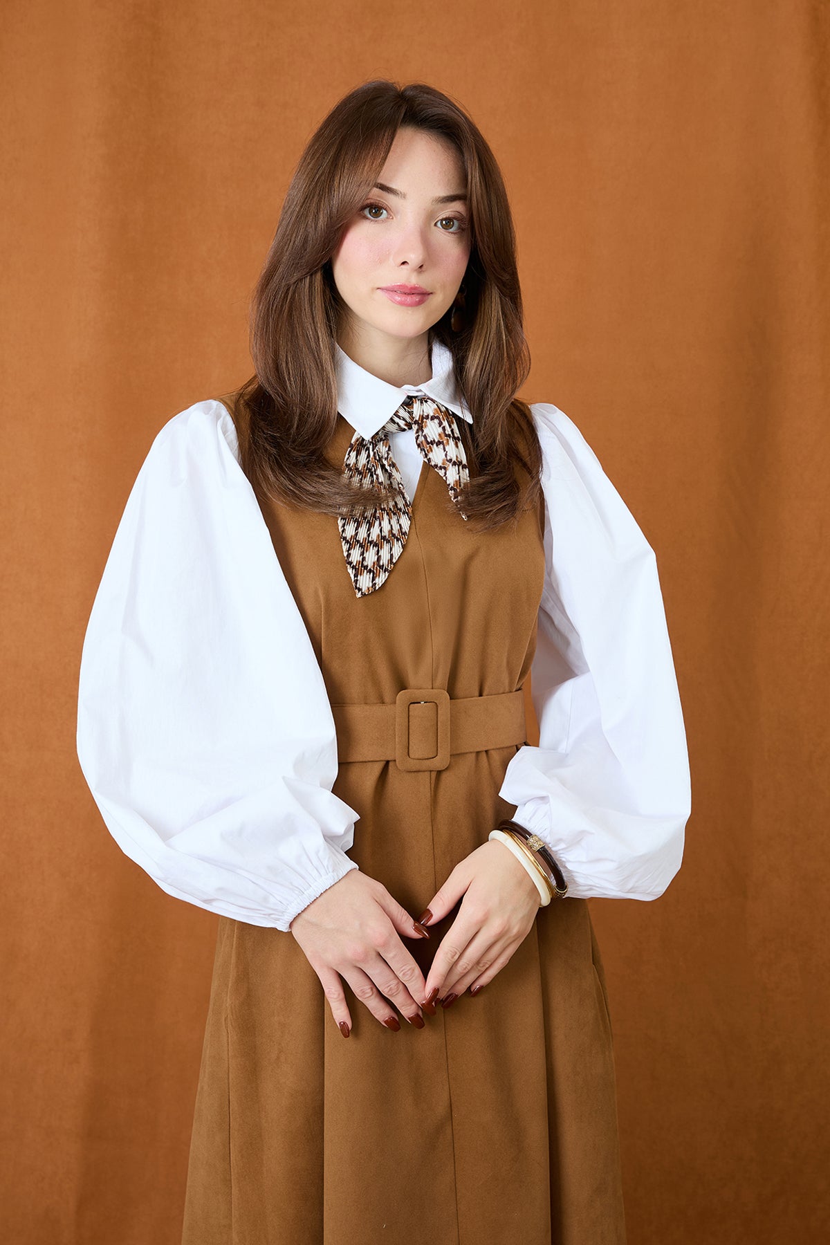 Kadın Kemer Detaylı V Yaka Süet Elbise  -  32406ELB