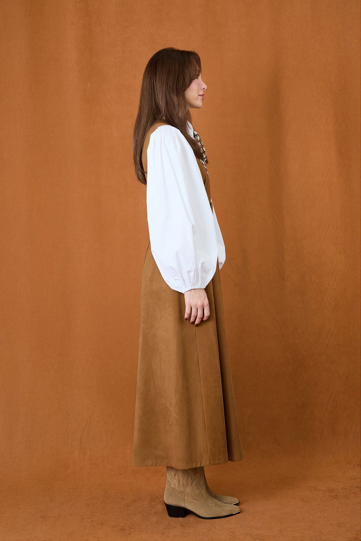 Kadın Kemer Detaylı V Yaka Süet Elbise  -  32406ELB