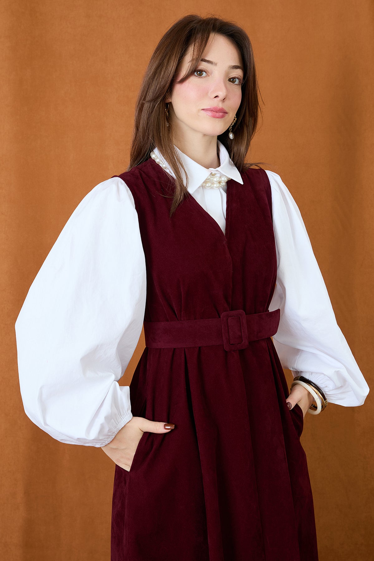 Kadın Kemer Detaylı V Yaka Süet Elbise  -  32406ELB