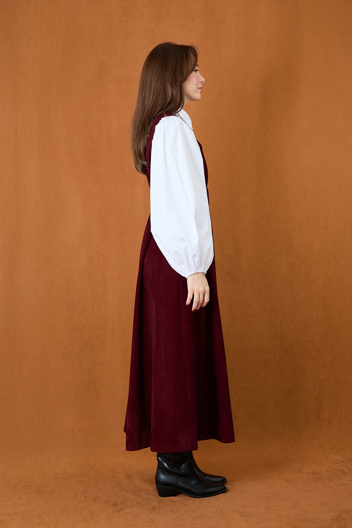 Kadın Kemer Detaylı V Yaka Süet Elbise  -  32406ELB