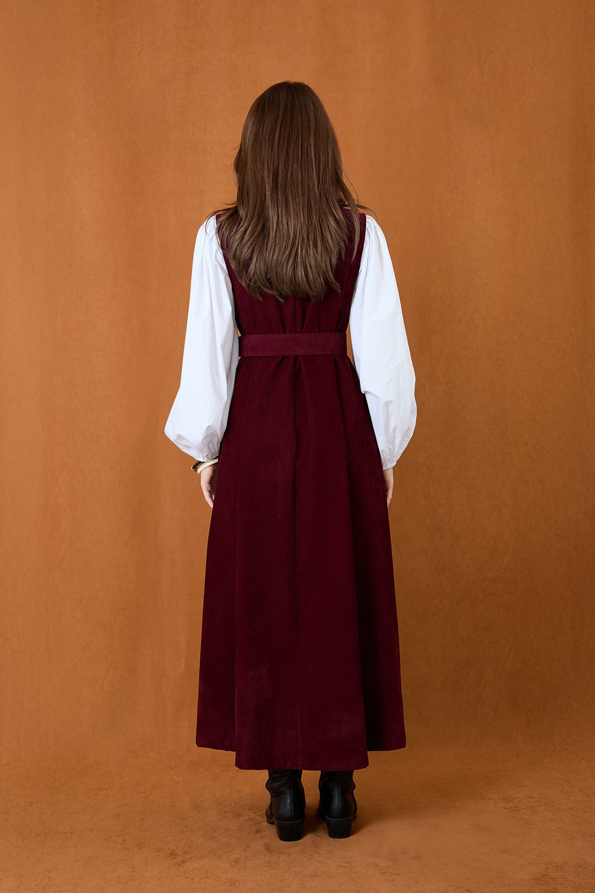 Kadın Kemer Detaylı V Yaka Süet Elbise  -  32406ELB