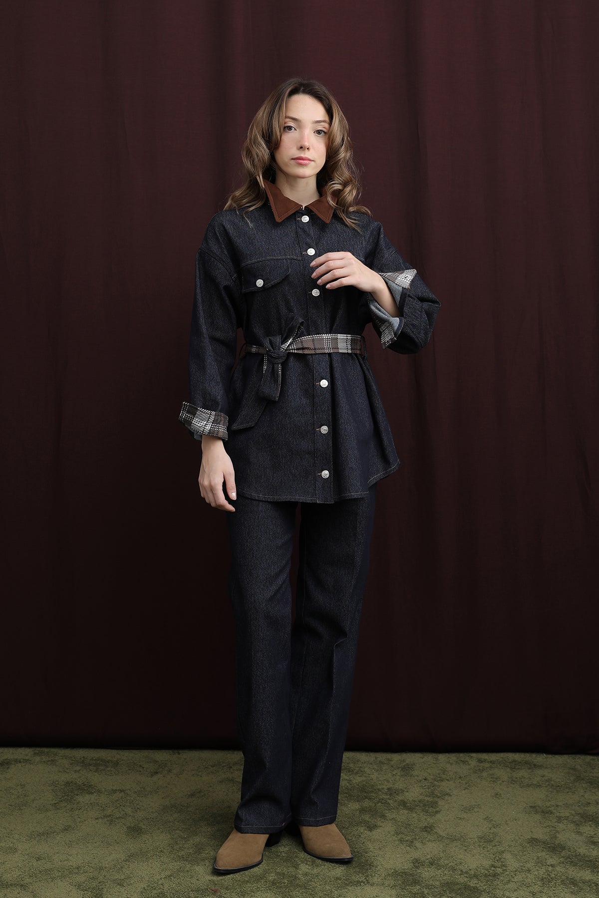 Kadın Ekose Detaylı Denim Ceket  -  32413CKT